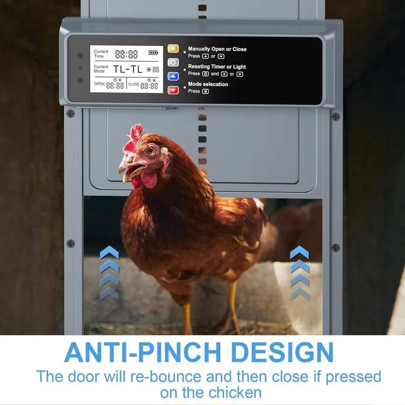NyPots LCD Display Automatic Chicken Door with Timer & Light Sensor Mix 4Modes
